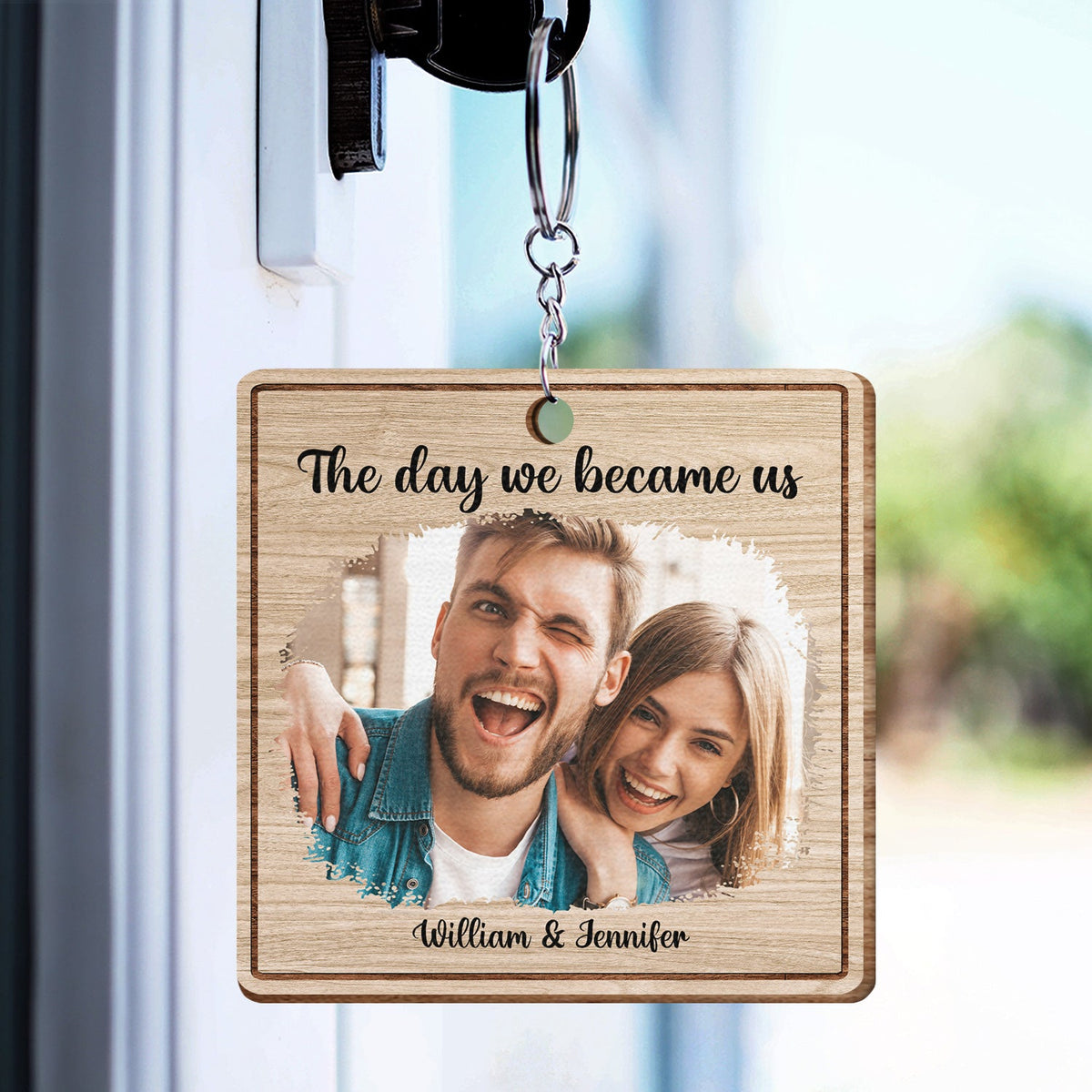 Custom Photo The Day We Became Us - Gift For Couples - Personalized Wooden Keychain