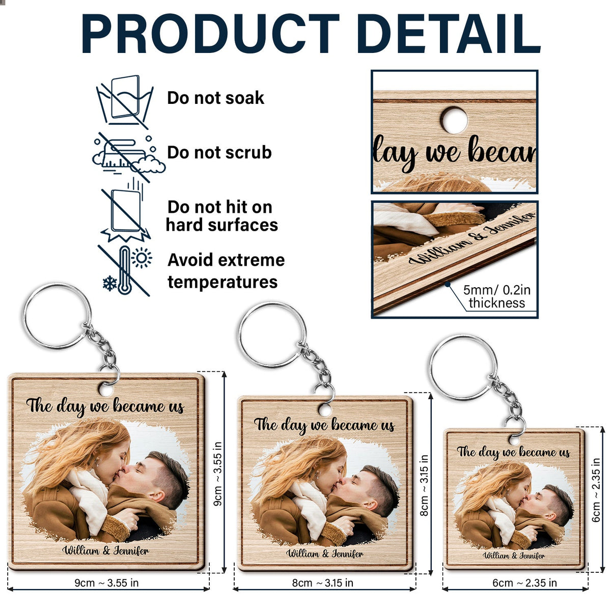 Custom Photo The Day We Became Us - Gift For Couples - Personalized Wooden Keychain