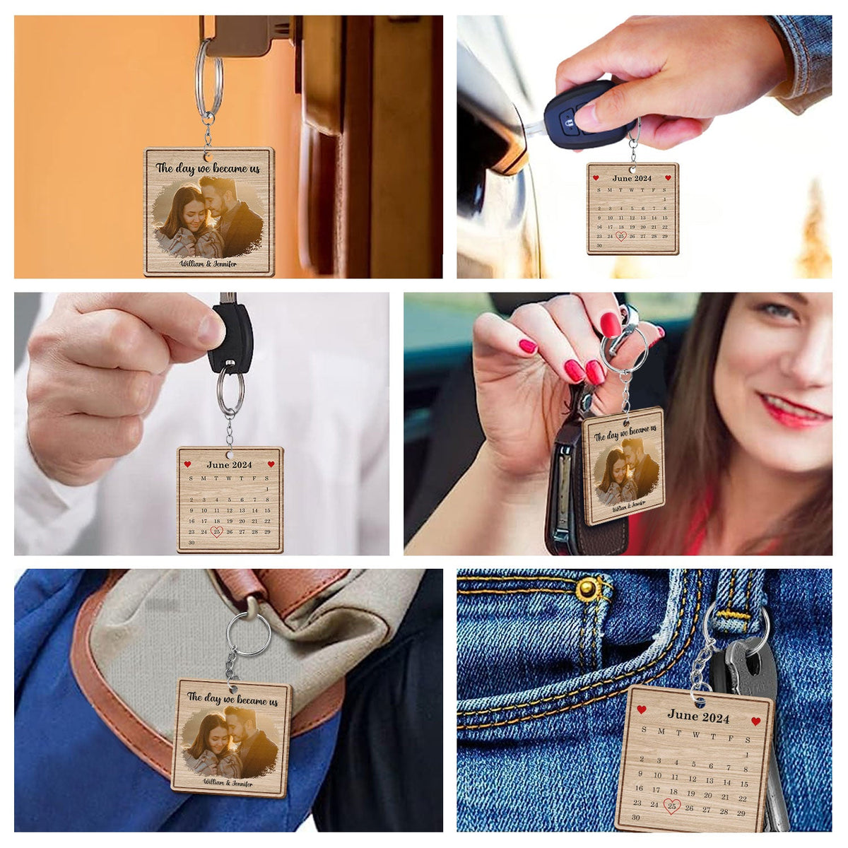 Custom Photo The Day We Became Us - Gift For Couples - Personalized Wooden Keychain