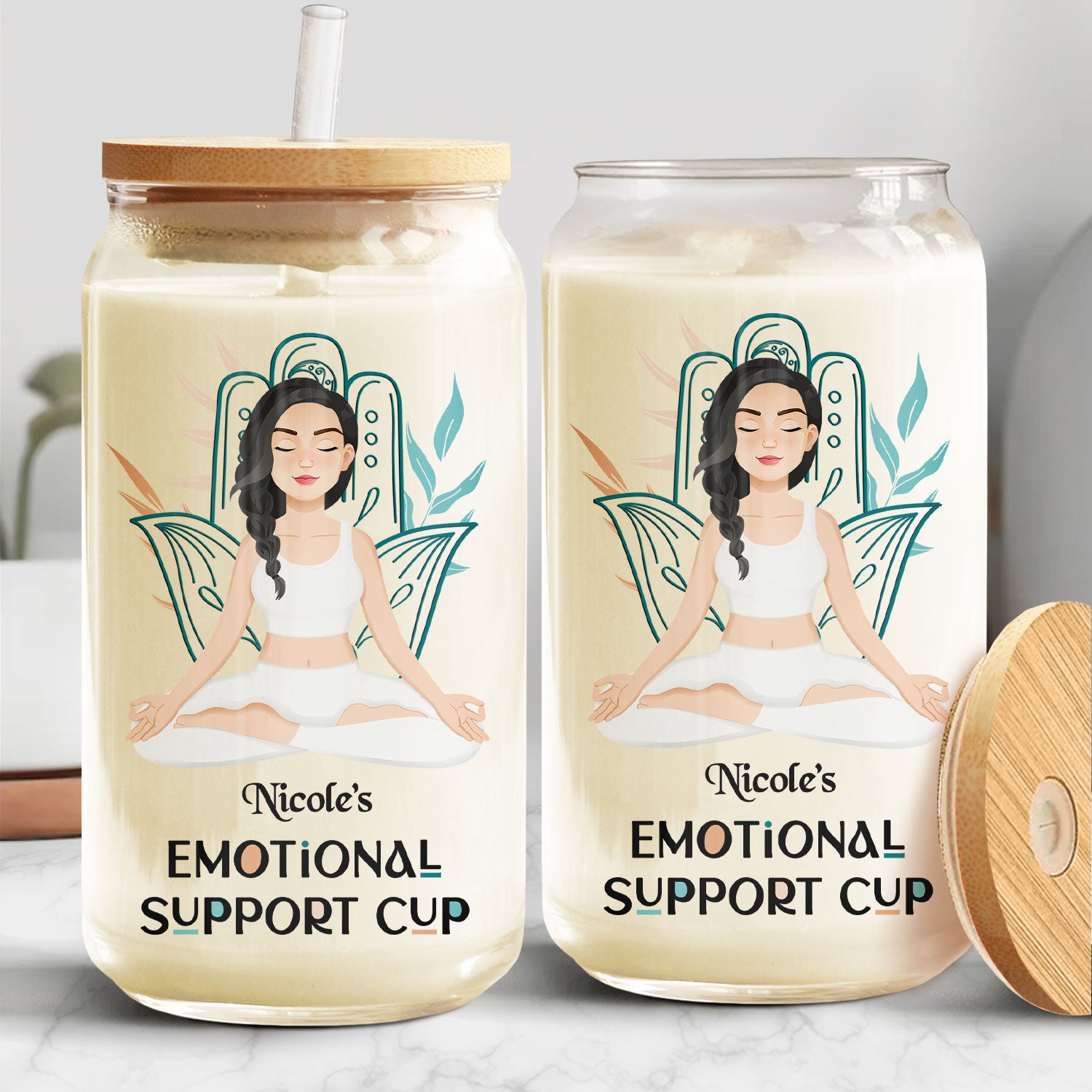 Emotional Support Cup - Gift For Yoga Lovers - Personalized Clear Glass Can