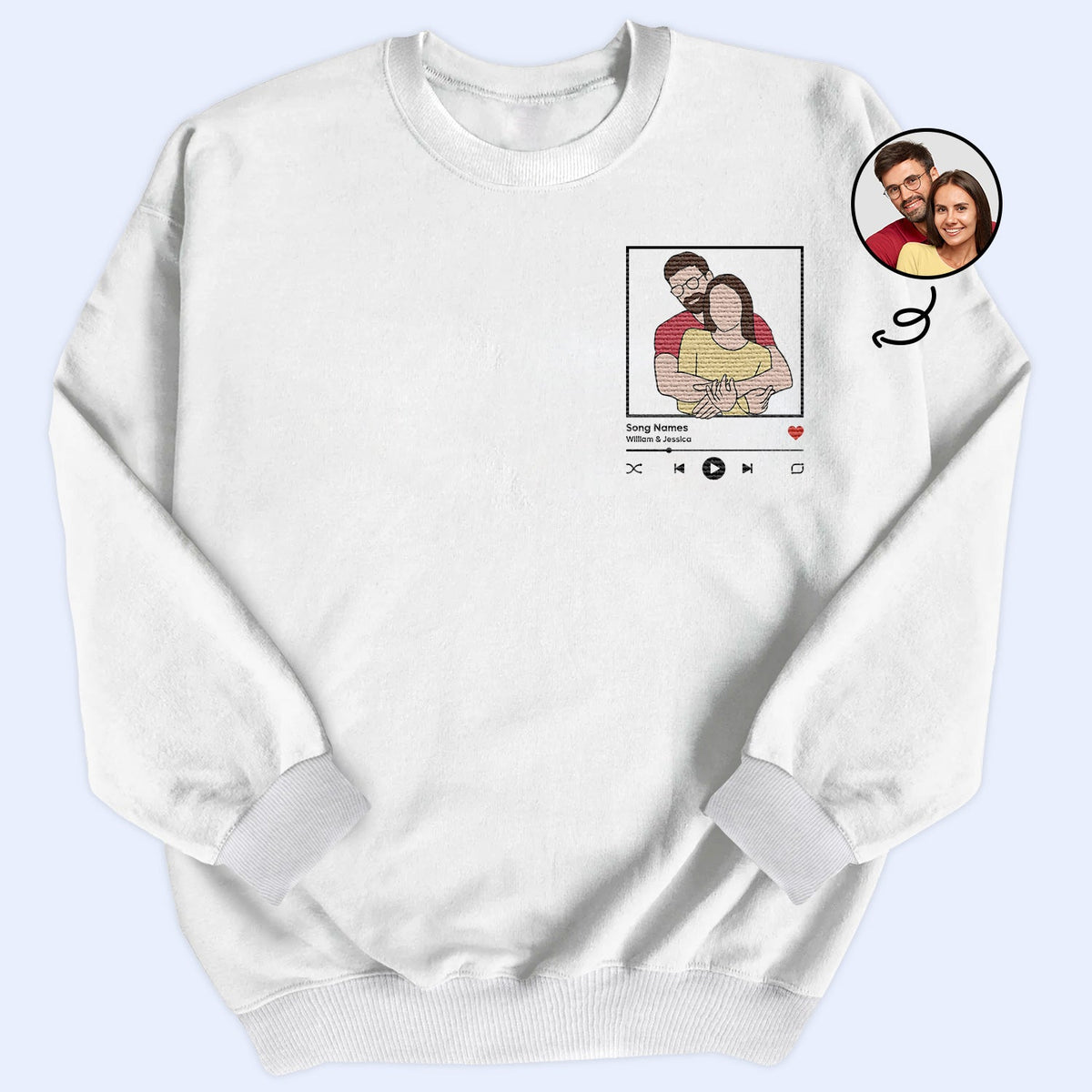 Portrait photo personnalisé sur une ligne - Cadeau pour vous-même, votre famille, vos couples, les amoureux des animaux - Sweat-shirt brodé personnalisé