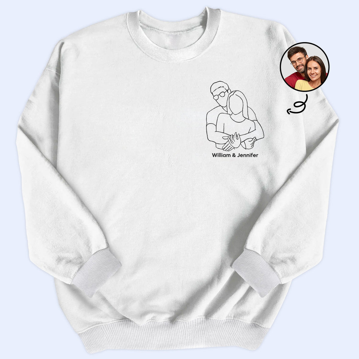 Portrait photo personnalisé sur une ligne - Cadeau pour vous-même, votre famille, vos couples, les amoureux des animaux - Sweat-shirt brodé personnalisé
