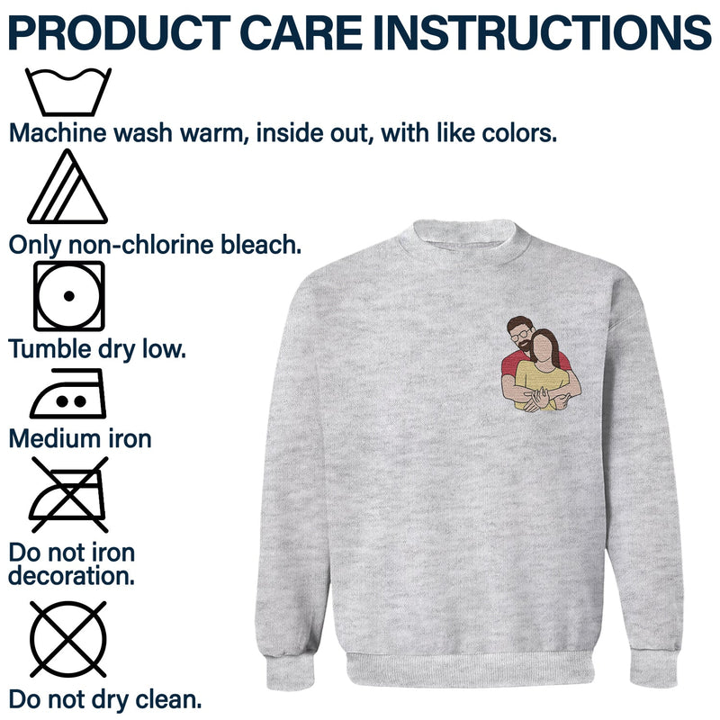 Portrait photo personnalisé sur une ligne - Cadeau pour vous-même, votre famille, vos couples, les amoureux des animaux - Sweat-shirt brodé personnalisé