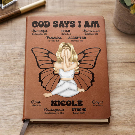 God Says I Am - Gift For Women, Gift For Yourself - Personalized Leather Journal