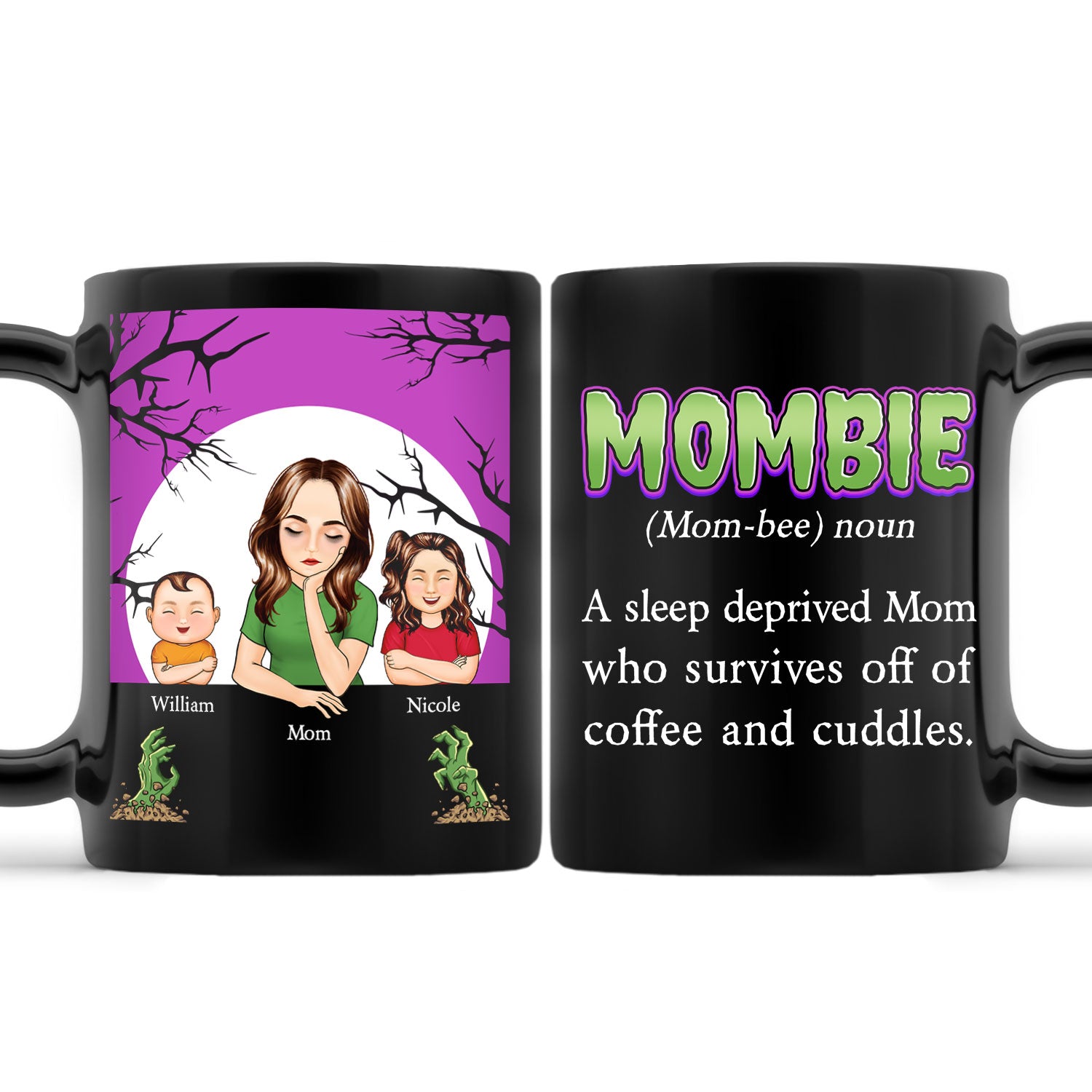 Mombie - Gift For Mother - Personalized Black Mug