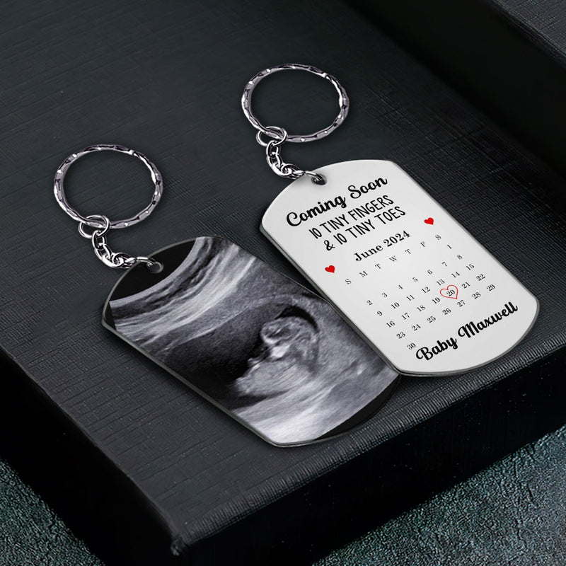 Custom Photo Calendar Baby Announcement - Gift For Pregnant Mother - Personalized Aluminum Keychain