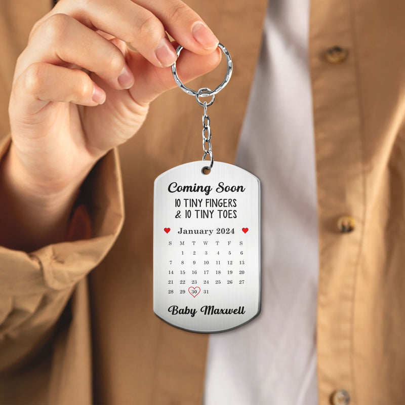 Custom Photo Calendar Baby Announcement - Gift For Pregnant Mother - Personalized Aluminum Keychain