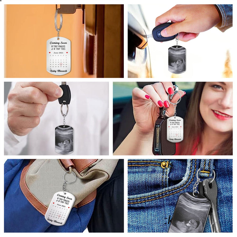 Custom Photo Calendar Baby Announcement - Gift For Pregnant Mother - Personalized Aluminum Keychain