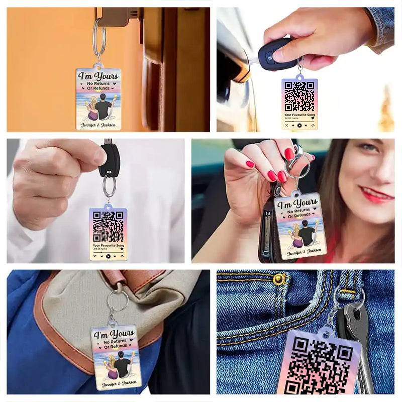 Gift For Couples,Gift For Husband,Gift For Wife,Gift For Boyfriend,Gift For Girlfriend,Happy,Non-Eng,QR Code,Vector,Romantic - Couple Favourite Song I'm Yours No Returns - Gift For Couples - Personalized Acrylic Keychain