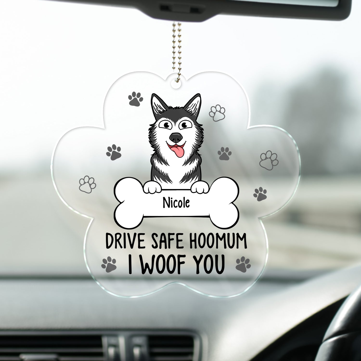 Drive Safe Hoomum - Gift For Dog Mom - Personalized Acrylic Car Hanger