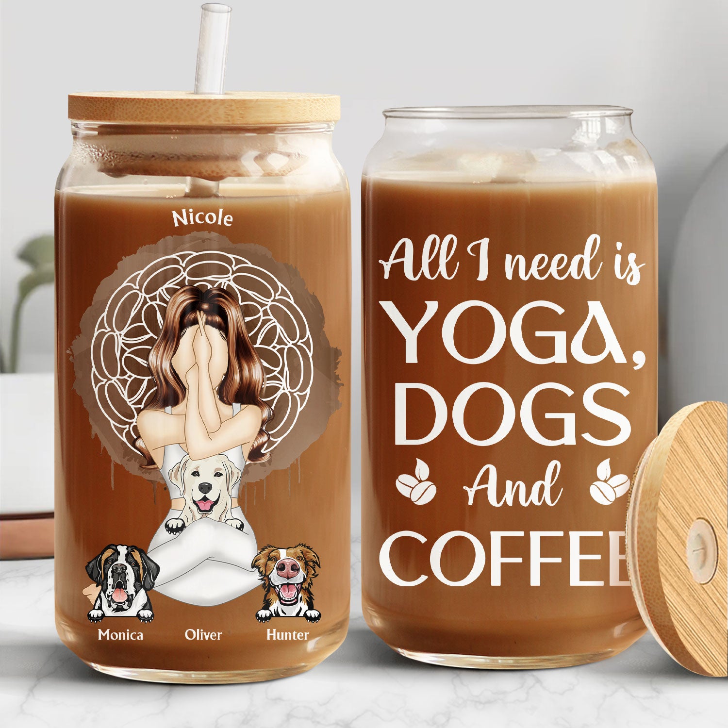 All I Need - Gift For Yoga Dog Moms - Personalized Clear Glass Can
