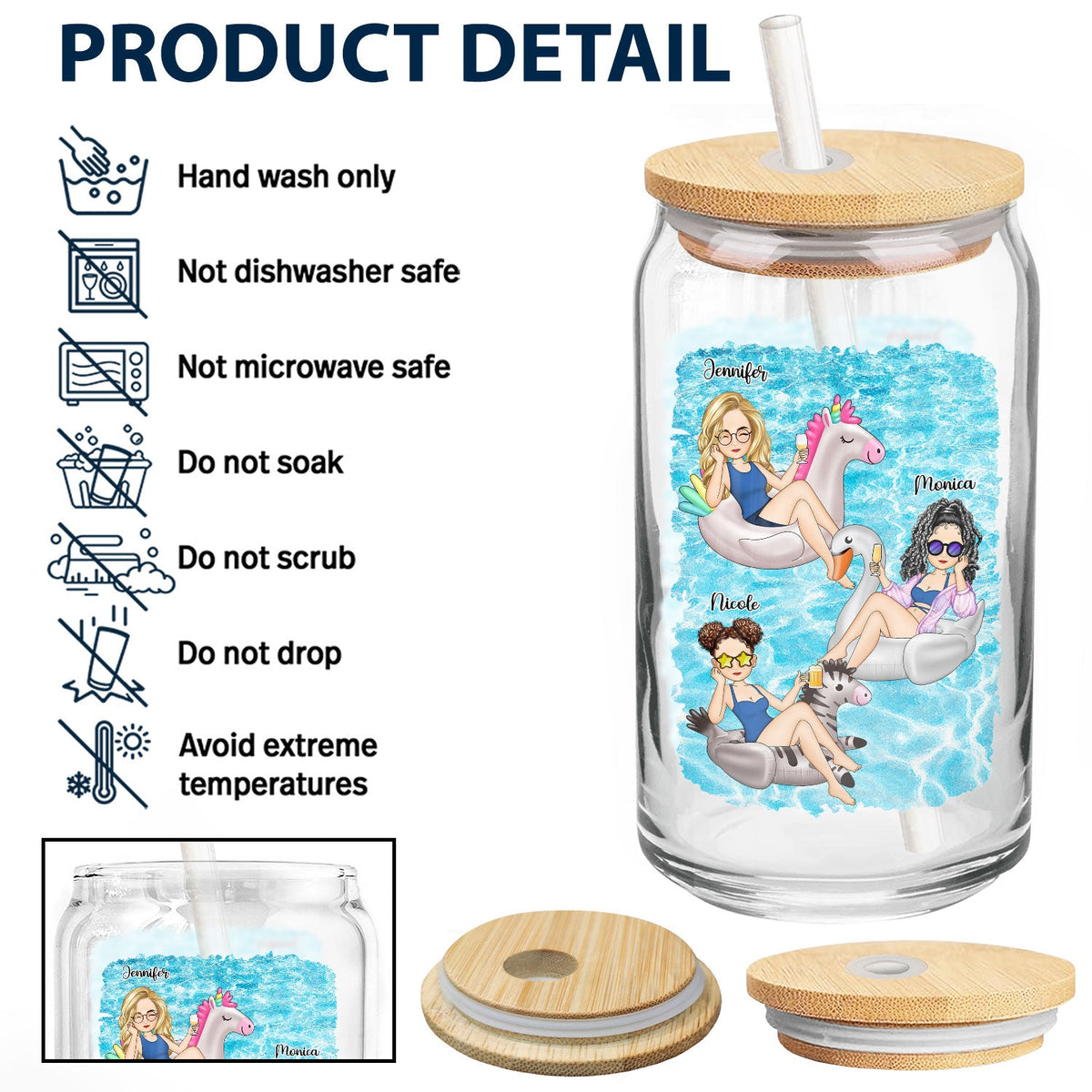 Bestie Beaches Booze &amp; Besties - Cadeau pour les meilleurs amis - Canette en verre transparent personnalisée