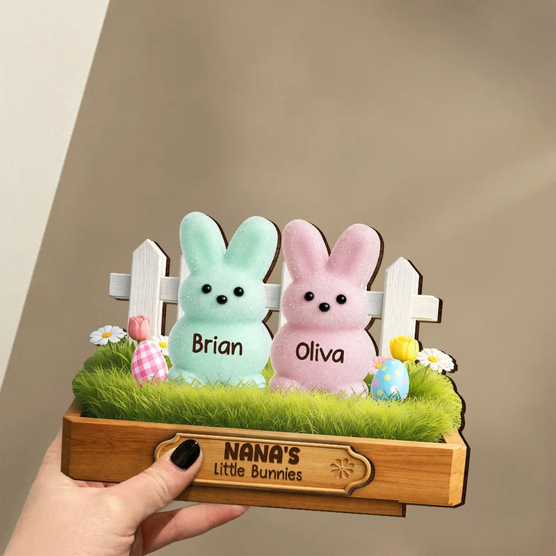 Gift For Grandma,Grandma - Grandkids,Gift For Mother,Easter,Happy - Grandma's Little Bunnies 3D Inflated Effect Printed - Personalized Custom Shaped Wooden Plaque