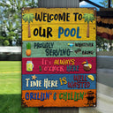 Cadeau Wander Prints pour les amateurs de piscine – Panneaux métalliques rustiques « Bienvenue dans notre piscine » – Décoration extérieure, été, barbecue, cadeau AZCS