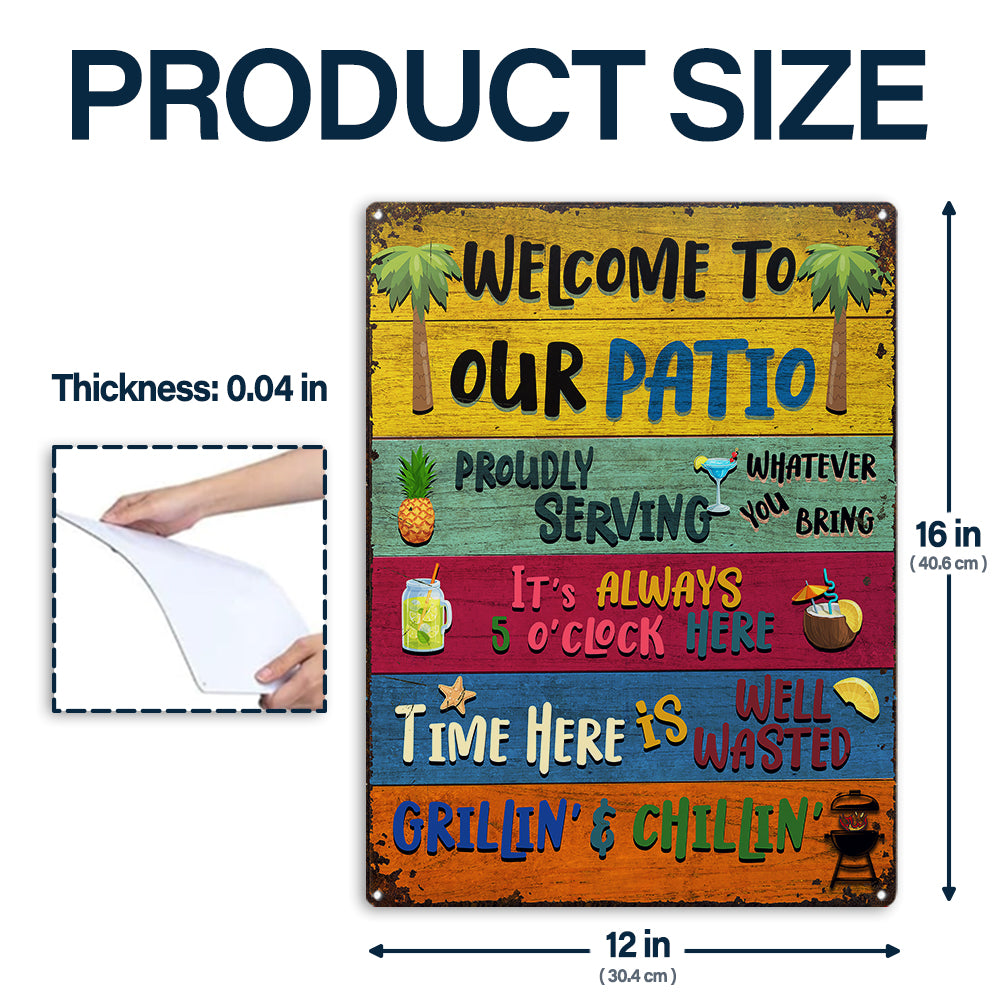 Impressions Wander, cadeau pour les amoureux de la terrasse – Panneaux métalliques rustiques « Bienvenue sur notre terrasse » – Décoration extérieure, été, barbecue, cadeau AZCS