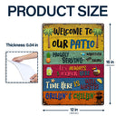 Impressions Wander, cadeau pour les amoureux de la terrasse – Panneaux métalliques rustiques « Bienvenue sur notre terrasse » – Décoration extérieure, été, barbecue, cadeau AZCS