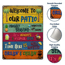 Impressions Wander, cadeau pour les amoureux de la terrasse – Panneaux métalliques rustiques « Bienvenue sur notre terrasse » – Décoration extérieure, été, barbecue, cadeau AZCS