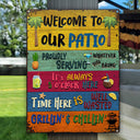 Impressions Wander, cadeau pour les amoureux de la terrasse – Panneaux métalliques rustiques « Bienvenue sur notre terrasse » – Décoration extérieure, été, barbecue, cadeau AZCS