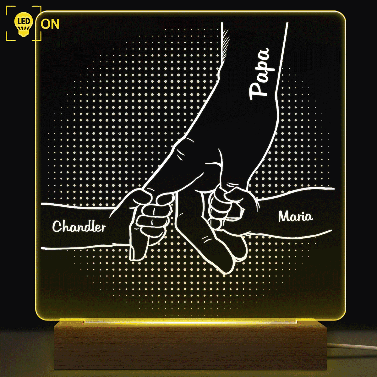 Hand In Hand, I Will Always Protect You - Birthday, Loving Gift For Mom, Dad, Papa, Nana, Grandma, Grandpa - Personalized Custom 3D Led Light Wooden Base