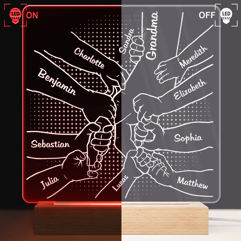 Hand In Hand, I Will Always Protect You - Birthday, Loving Gift For Mom, Dad, Papa, Nana, Grandma, Grandpa - Personalized Custom 3D Led Light Wooden Base