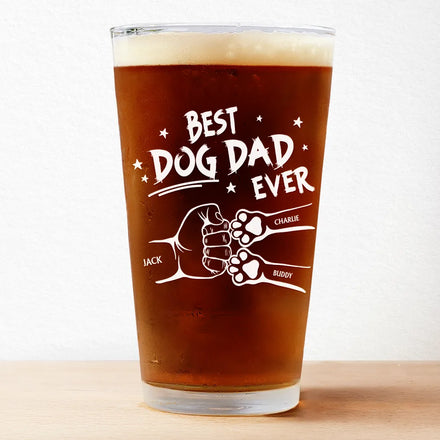 Best Dog Dad Ever Hand Punch - Personalized Beer Glass