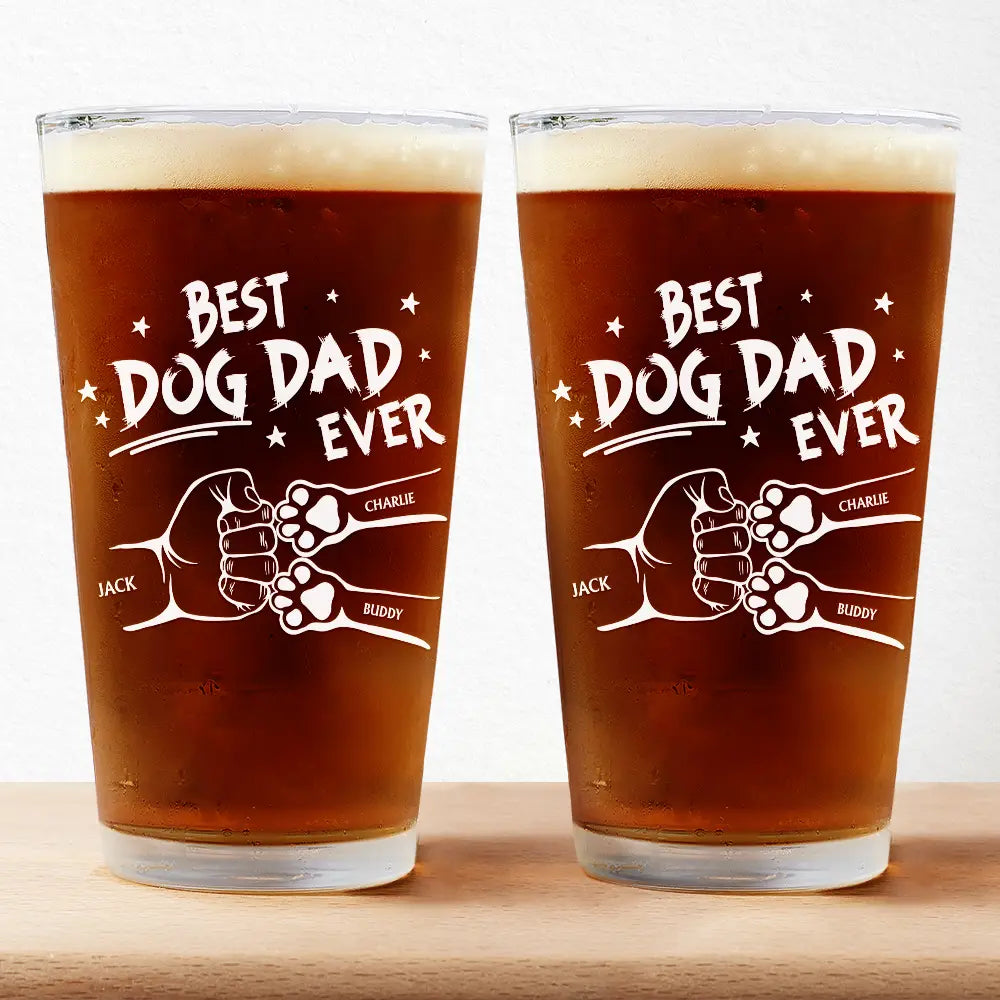 Best Dog Dad Ever Hand Punch - Personalized Beer Glass