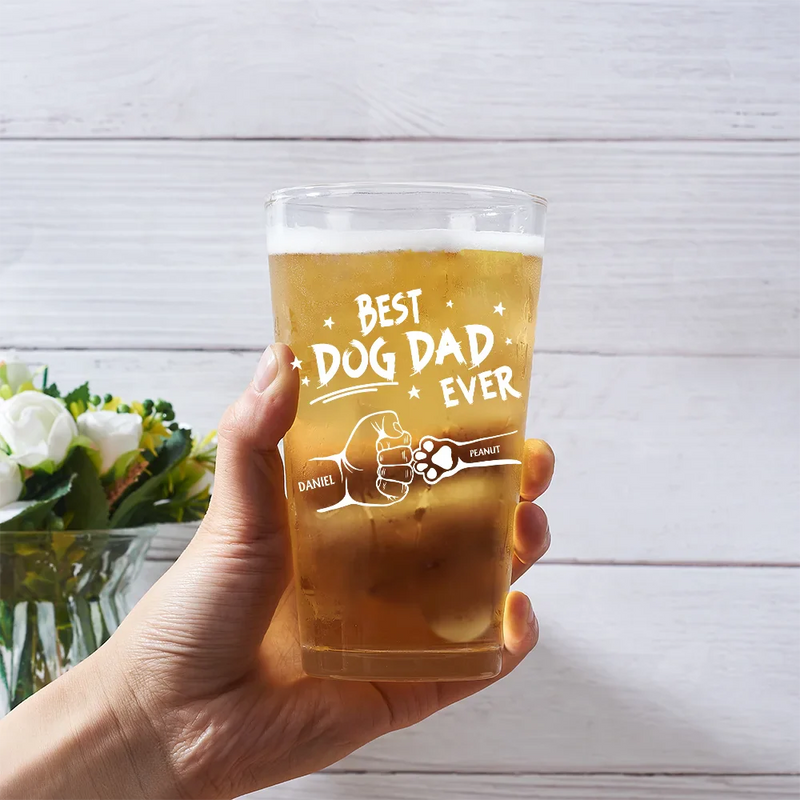 Best Dog Dad Ever Hand Punch - Personalized Beer Glass