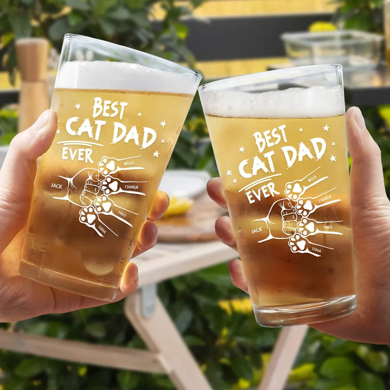 Best Dog Dad Ever Hand Punch - Personalized Beer Glass