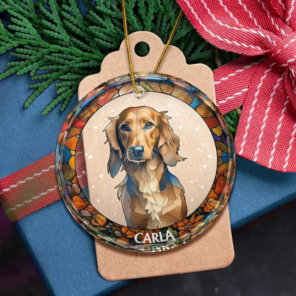 Custom Photo Portrait Dog Cat Family Christmas - Personalized Circle Glass Ornament