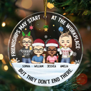 Friendships May Start At The Workplace Christmas Colleagues Chibi - Personalized Circle Acrylic Ornament