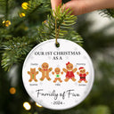 First Christmas As A Family Of Three Gingerbread - Personalized Circle Ceramic Ornament