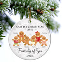 First Christmas As A Family Of Three Gingerbread - Personalized Circle Ceramic Ornament