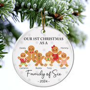 Premier Noël en famille de trois personnes en pain d'épices - Décoration en céramique ronde personnalisée 