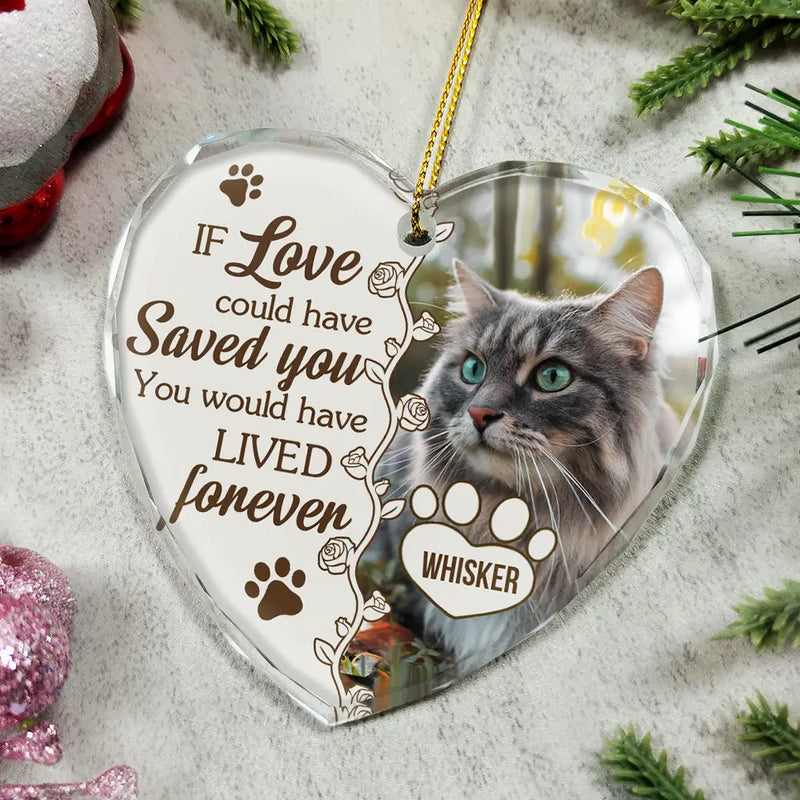Custom Photo You Would Have Lived Forever Dog Cat Memorial - Personalized Heart Shaped Glass Ornament
