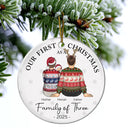 First Christmas As A Family Of Three New Parents - Personalized Circle Ceramic Ornament