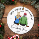 First Christmas As A Family Of Three New Parents - Personalized Circle Ceramic Ornament