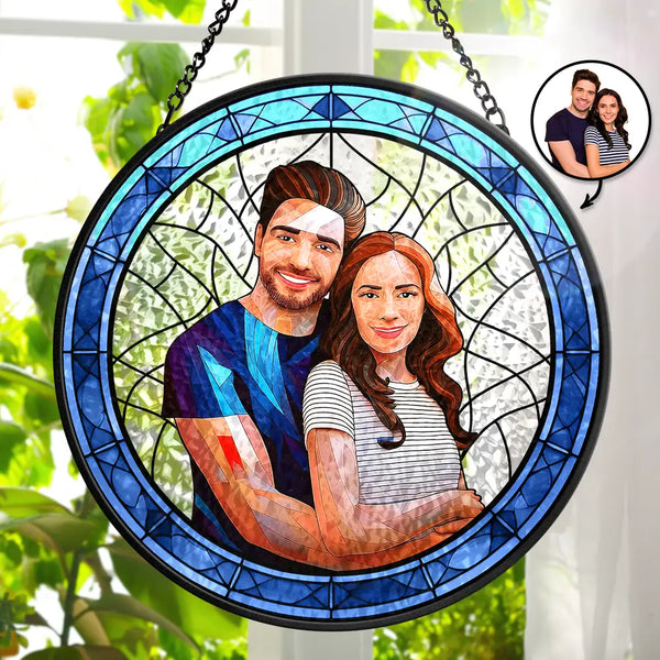 Custom Photo Portrait Couple Family - Personalized Stained Glass