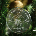 Family - First Christmas As A Family Of Four Holding Hands - Personalized Circle Glass Ornament