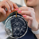 Family - First Christmas As A Family Of Four Holding Hands - Personalized Circle Glass Ornament