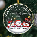 Christmas,Happy,Family,Parents - First Christmas As A Family Of Three Snowman - Personalized Circle Glass Ornament