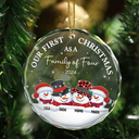 Christmas,Happy,Family,Parents - First Christmas As A Family Of Three Snowman - Personalized Circle Glass Ornament