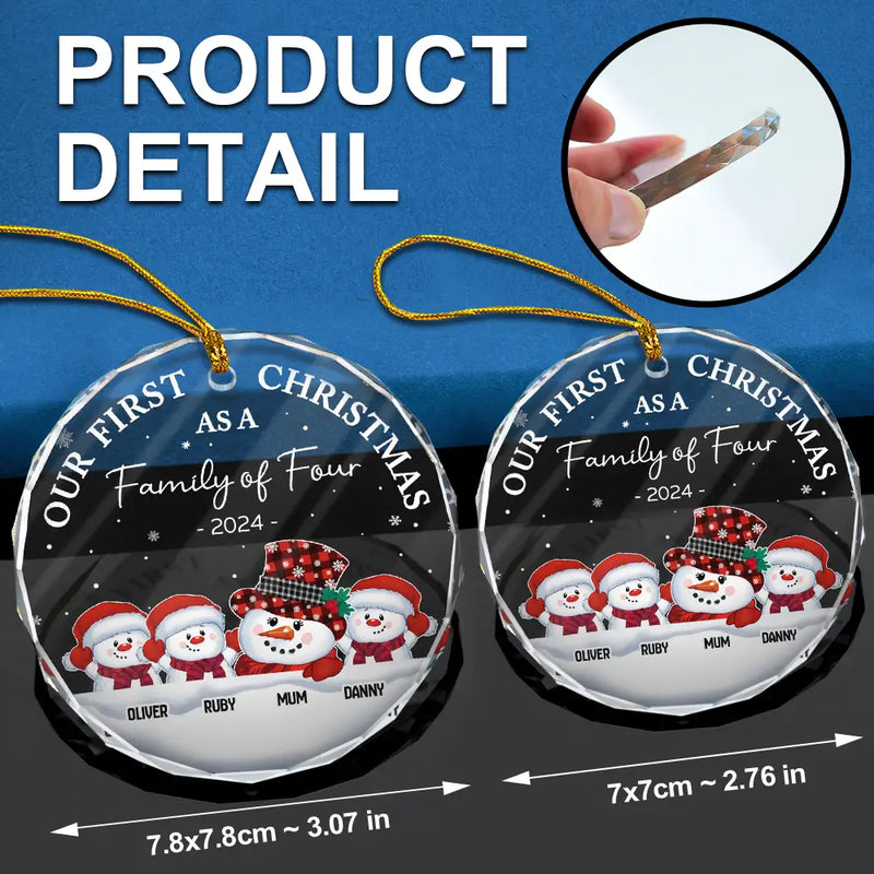 Christmas,Happy,Family,Parents - First Christmas As A Family Of Three Snowman - Personalized Circle Glass Ornament