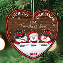 Christmas,Happy,Family,Parents - First Christmas As A Family Of Three Snowman - Personalized Custom Shaped Wooden Ornament