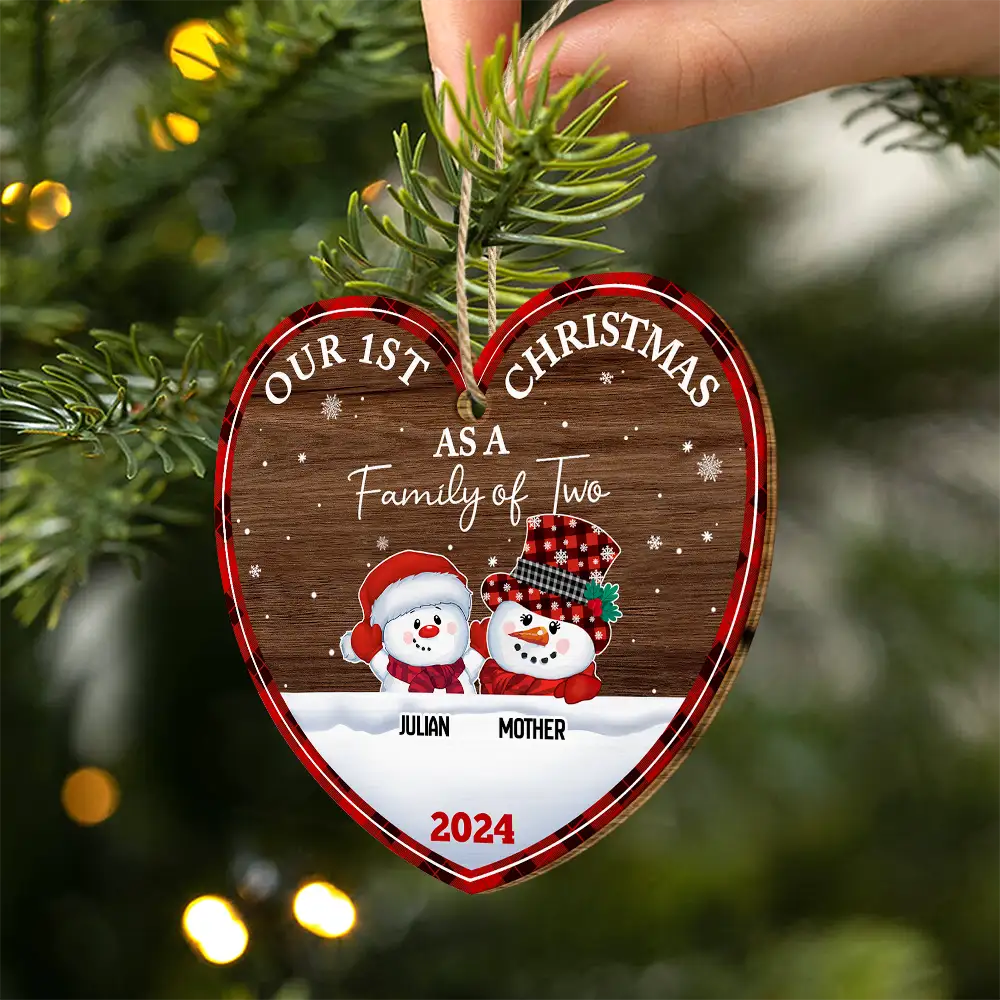 Christmas,Happy,Family,Parents - First Christmas As A Family Of Three Snowman - Personalized Custom Shaped Wooden Ornament