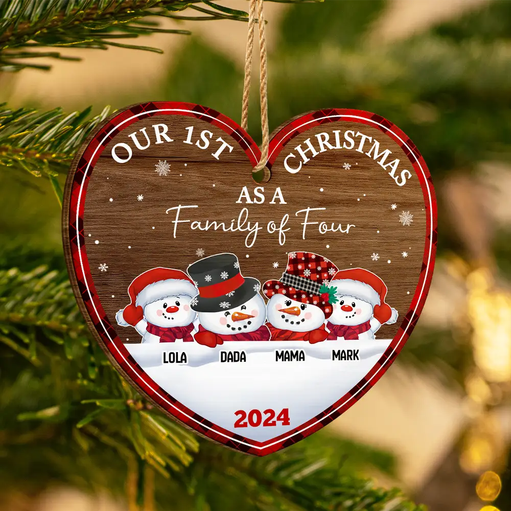 Christmas,Happy,Family,Parents - First Christmas As A Family Of Three Snowman - Personalized Custom Shaped Wooden Ornament
