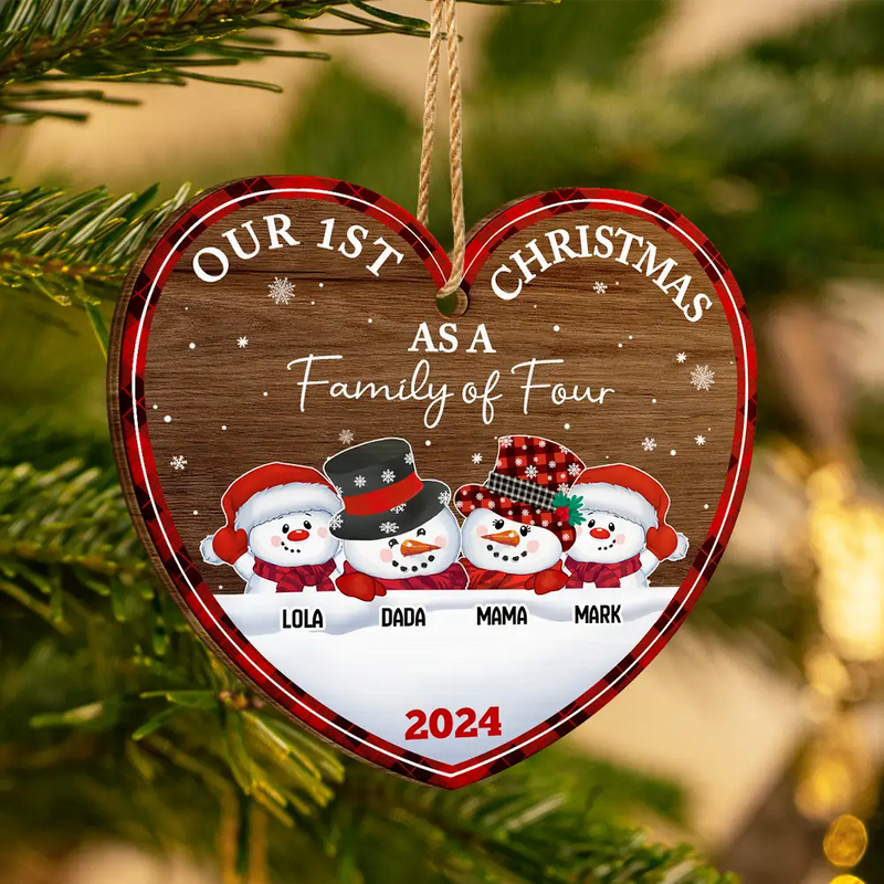 Christmas,Happy,Family,Parents - First Christmas As A Family Of Three Snowman - Personalized Custom Shaped Wooden Ornament