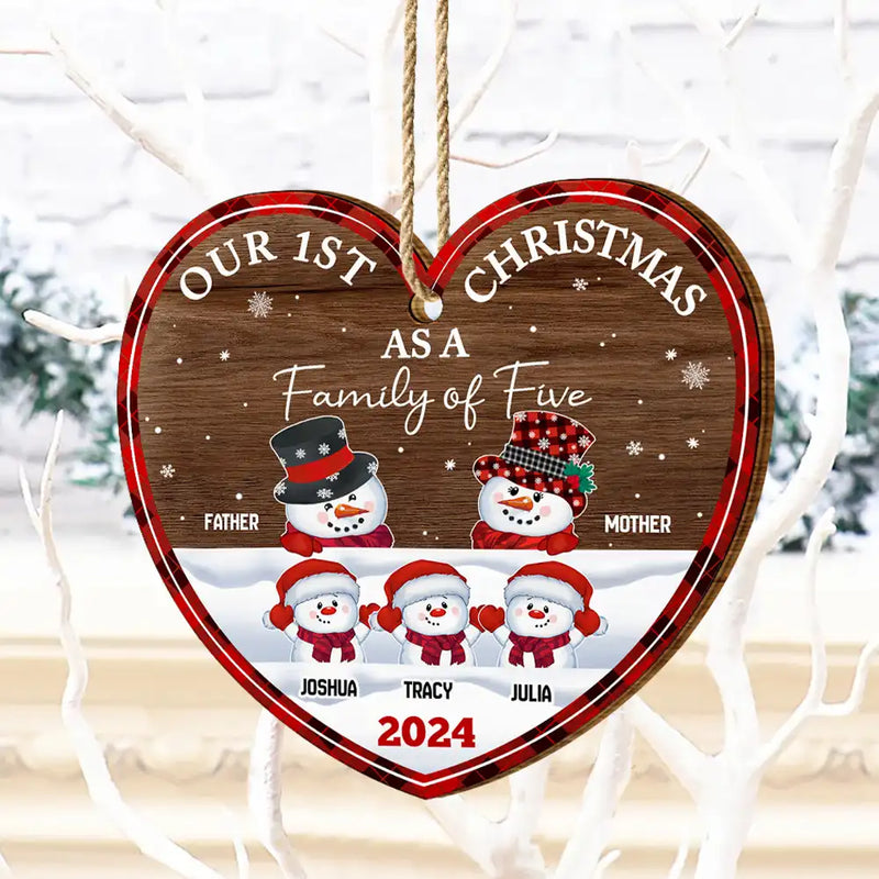 Christmas,Happy,Family,Parents - First Christmas As A Family Of Three Snowman - Personalized Custom Shaped Wooden Ornament