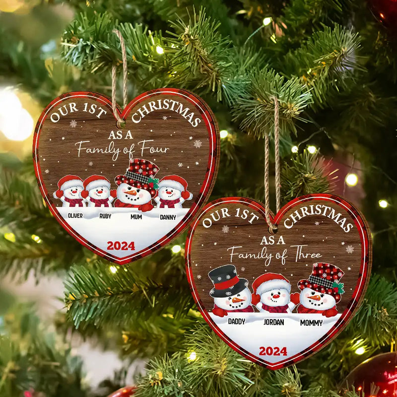 Christmas,Happy,Family,Parents - First Christmas As A Family Of Three Snowman - Personalized Custom Shaped Wooden Ornament