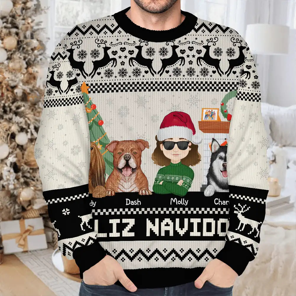 Pet Lovers, Cat Lovers, Dog Lovers - Happy Pawlidays Dog And Cat Lover Flat Art - Personalized Unisex Ugly Sweater