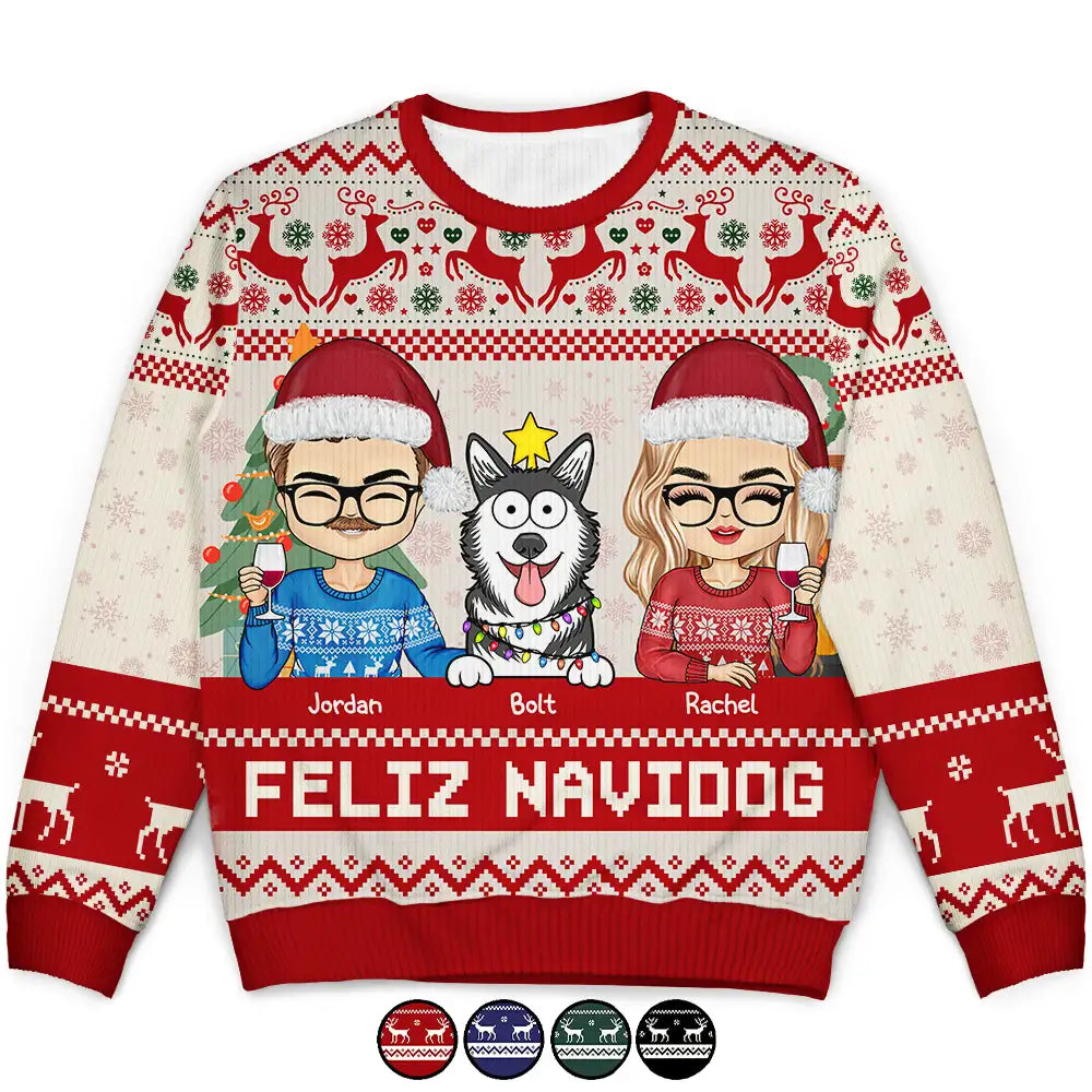 Couple, Pet Lovers - Happy Pawlidays Dog And Cat Couple Chibi - Personalized Unisex Ugly Sweater